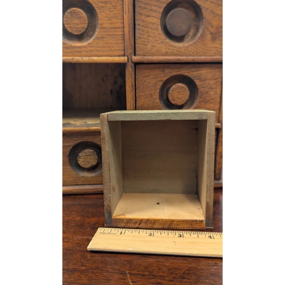 Antique Primitive Oak Wood Wall Spice Cabinet 8 Drawer Hanging Rack 16x11